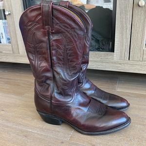 Tony Lama Western Cowboy Boots Leather Burgundy Black Cherry 2996 Men Size 9.5 D